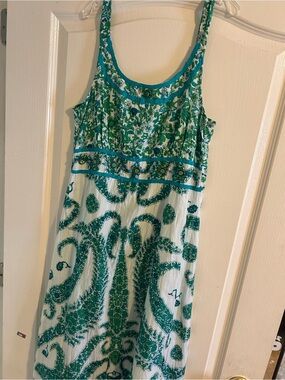 Women’s Maxi Dress in Teal & White - Sleeveless Summer Dress